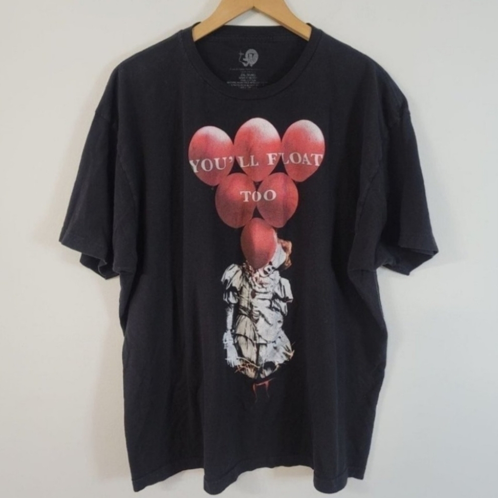 It "You'll Float Too" Black Graphic T Shirt Horror Movie Tee Men's 3XL Clown EUC
